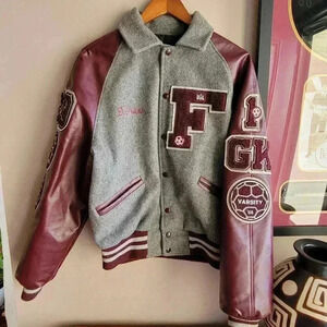 Vintage 1989 Meca Maroon And Grey Wool Men's Bomber Jacket Medium Burgundy/Gray